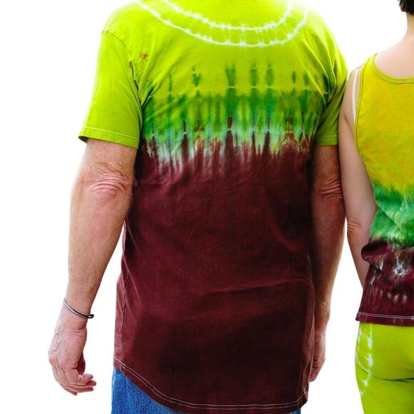 Mens Shirt Size Small Brown Green Ombre Tie Dye Handcrafted Vacation Ready Beach - Picture 5 of 6